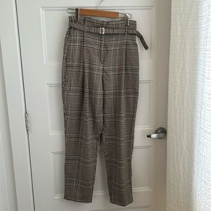 Zara high rise plaid belted pleated trousers